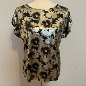 Vintage Oraré Made in USA Black and Silver Metallic Floral Top Size 10
